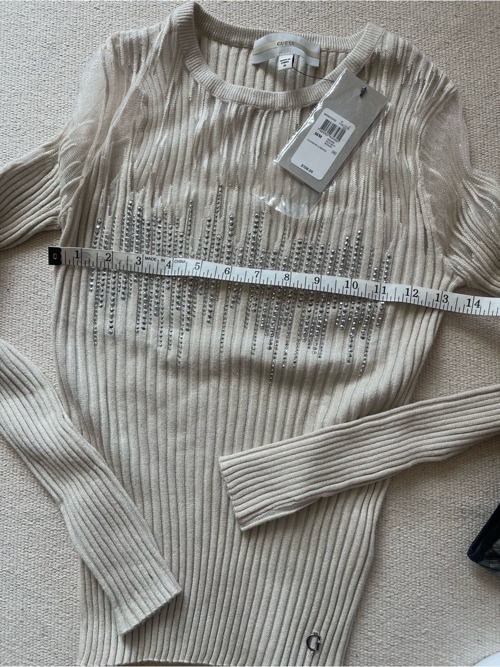 GUESS Claudine Metallic Rib Rhinestone Sweater M NWT - Picture 8 of 9